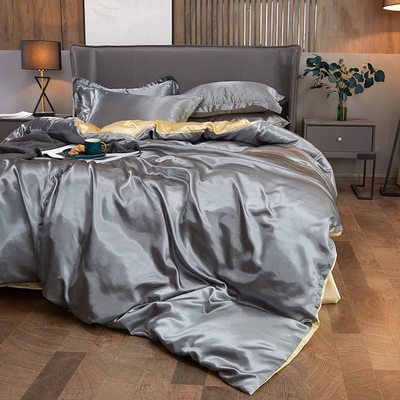 Juego de funda nórdica de cama 120/150/180/200 Tencel, juego de cama de seda negro, verde, blanco, Sábana de verano, Sábana bajera elástica de lujo 180x200