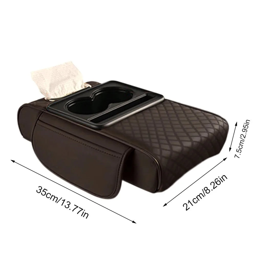 Cojín para reposabrazos de consola central de coche con 2 portavasos, almohadilla para reposabrazos de cuero PU, funda de almohada portátil para reposabrazos de coche, almohadilla de altura