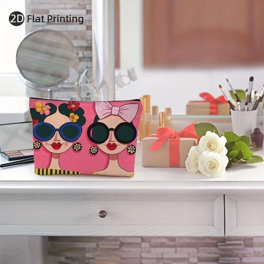 Bolsa de cosméticos para mujer: organizador de maquillaje con cremallera y diseño floral rosa para niñas, bolsa de maquillaje de poliéster duradera para viajes