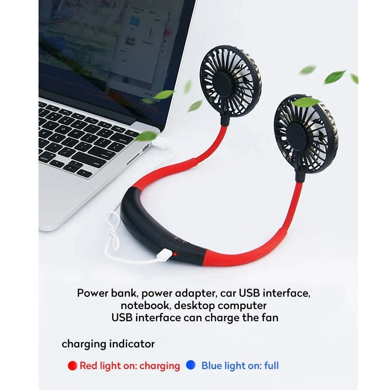 Ventilador portátil con USB para el hogar y la Oficina, miniventilador de cuello con manos libres, colgante, recargable, con 3 velocidades, ajustable