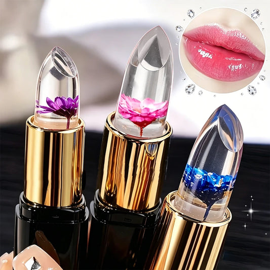 HISYI Crystal Crystal Color Changing Petal Lipstick, bálsamo labial en gel, maquillaje labial brillante hidratante de larga duración que no se pega a la taza para mujeres