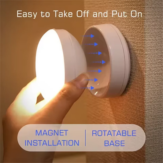 Luz nocturna con Sensor de movimiento, iluminación LED inalámbrica recargable, magnética giratoria 360 para habitación, mesita de noche, iluminación de gabinete