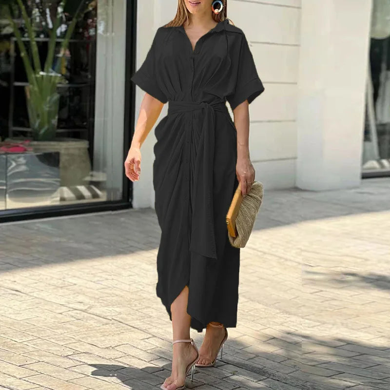 Vestidos Elegantes para Mujer 2026: Vestido de Mujer con Estampado Irregular, Cuello Solapa, Ajuste Delgado y Contraste, Ideal para el Trabajo y con un Toque de Temperamento.