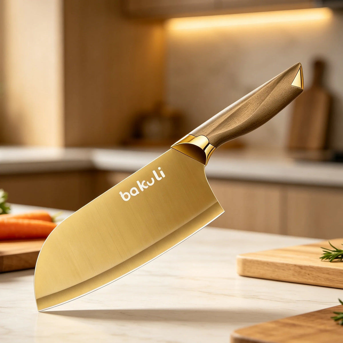Juego de Cuchillos de Cocina Dorados de 4 Piezas, Hojas con Revestimiento de Titanio Antiadherente, Mango Ergonómico, Cuchillo de Chef, Cuchillo Multiusos, Cuchillos para Frutas para el Hogar