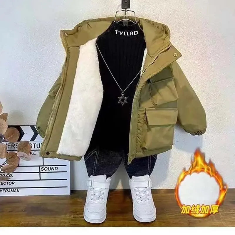 Abrigo para niños, chaqueta, prendas de vestir, Tops de algodón, moda 2023, grueso, además de terciopelo, abrigo de talla grande para invierno y otoño, ropa para niños