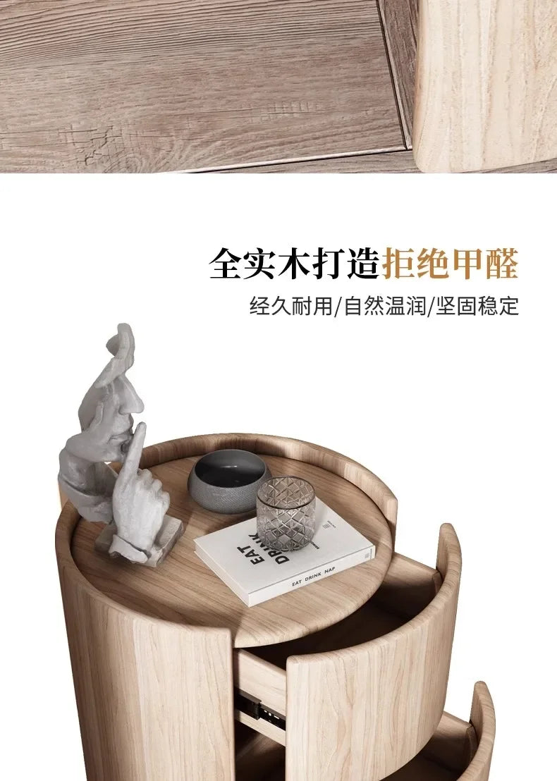 Gabinete lateral para sofá de sala de estar, mesita de noche redonda creativa de madera maciza, nuevo gabinete de almacenamiento para dormitorio pequeño y moderno y sencillo