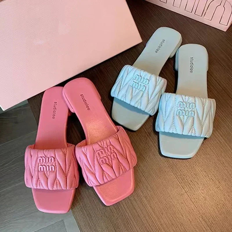 Zapatillas de Verano con Punta Abierta, Color Sólido, Punta Cuadrada, Ligeras, Nuevas, Tacón Cuadrado, Casuales, Cómodas y Elegantes para Mujer