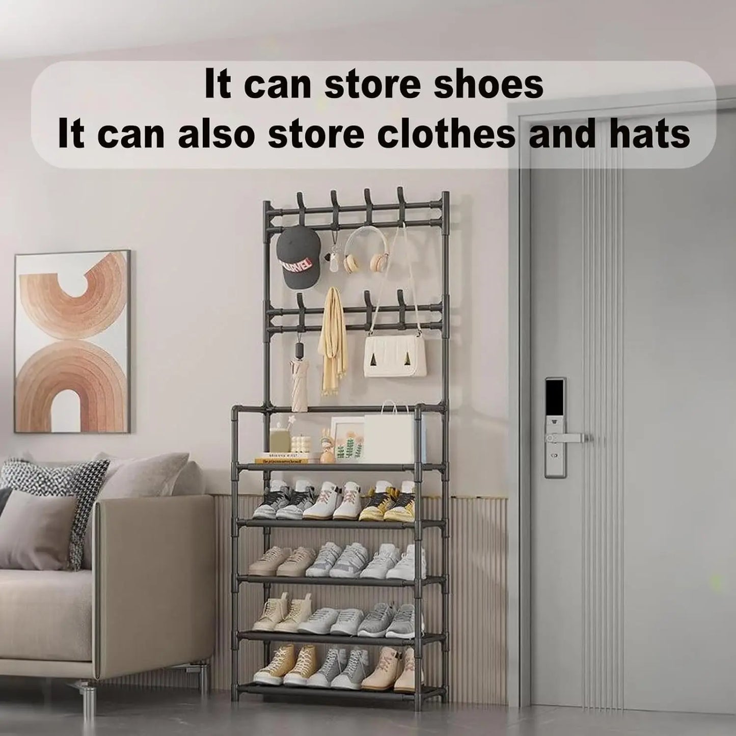 Estante de almacenamiento de pie de 5 capas, estante de almacenamiento para ropa y sombreros, Zapatero fácil de instalar, adecuado para entradas de salas de estar
