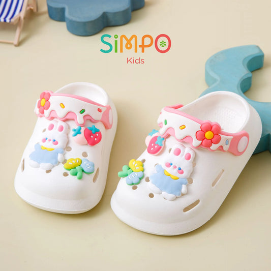 Zapatos de jardín para niñas, zuecos de suela blanda para bebé, sandalias de playa transpirables antideslizantes para interiores y exteriores, bonito conejito de dibujos animados a la moda