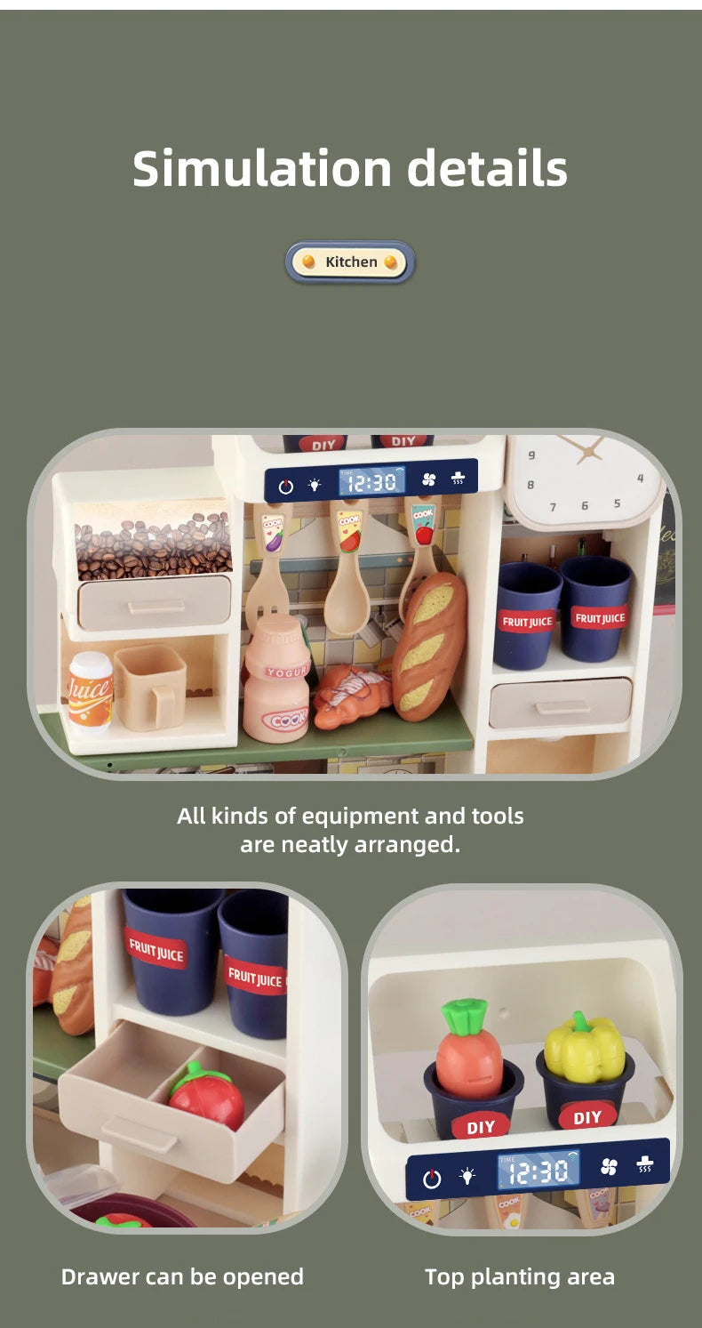 Juego de Cocina para Niños, Juguete de Simulación de Cocina con Vapor y Luces para Juego de Imitación