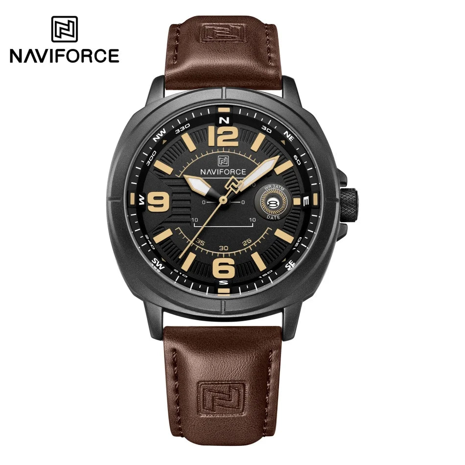 Marca NAVIFORCE, Reloj de cuarzo para Hombre, banda de PU de alta calidad, Reloj de pulsera con calendario para Hombre, indicador de fecha automático, relojes impermeables, Reloj para Hombre