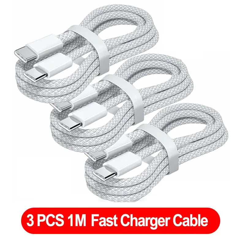 1-3 unidades de cable de carga rápida USB-C a USB-C PD de 120W para iPhone 17 Pro Max 16 15 Plus 14 13 12 11 X XS, carga rápida tipo C, 1M 2M