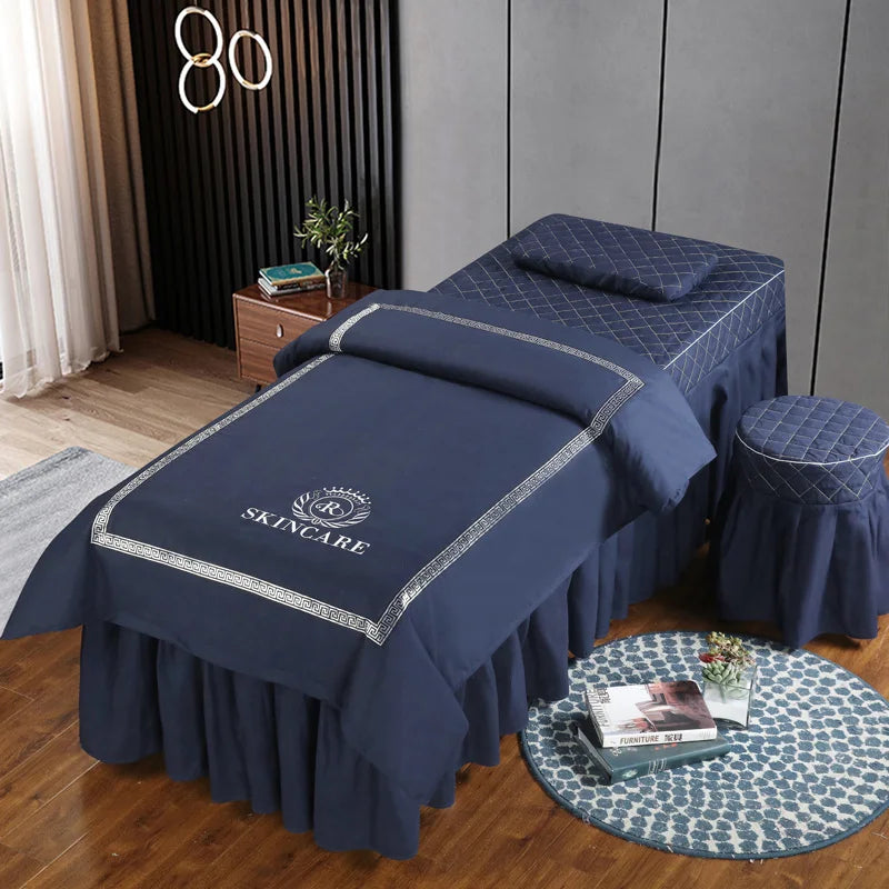 Estilo nórdico 4 Uds. Funda de cama para salón de belleza, falda de cama para Spa de masaje, funda de almohada, funda para taburete, funda de Dulvet, juegos de cama Sabanas