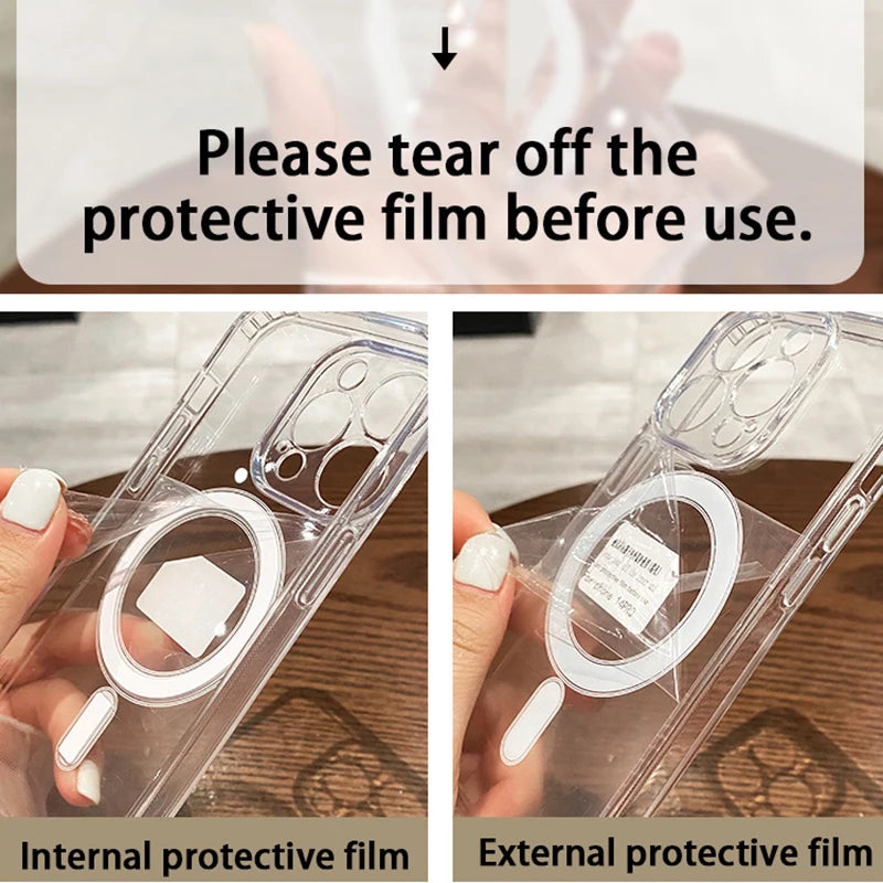 Funda Magsafe de carga inalámbrica magnética de lujo para iPhone 16 15 14 13 12 11 Pro Max Plus cubierta de parachoques transparente a prueba de golpes ﻿