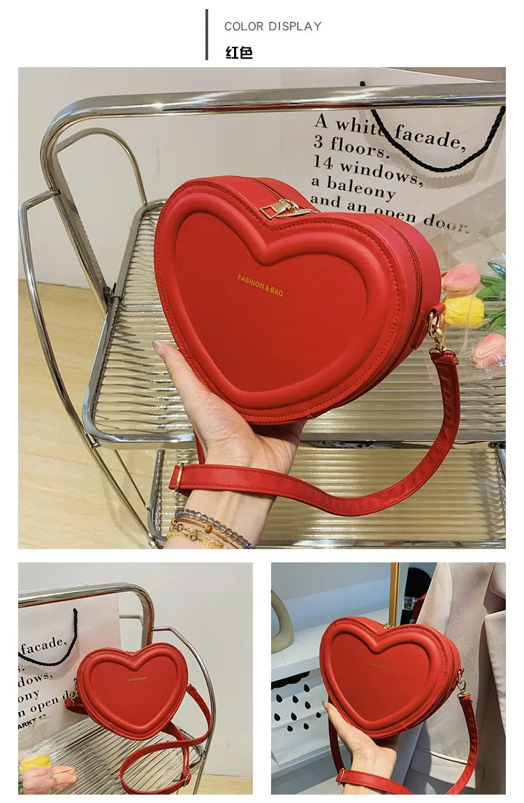Bolsos cruzados con forma de corazón para mujer, bolso de hombro de cuero Pu sólido, bolsos casuales para mujer, bolsos de diseñador para mujer, nuevo