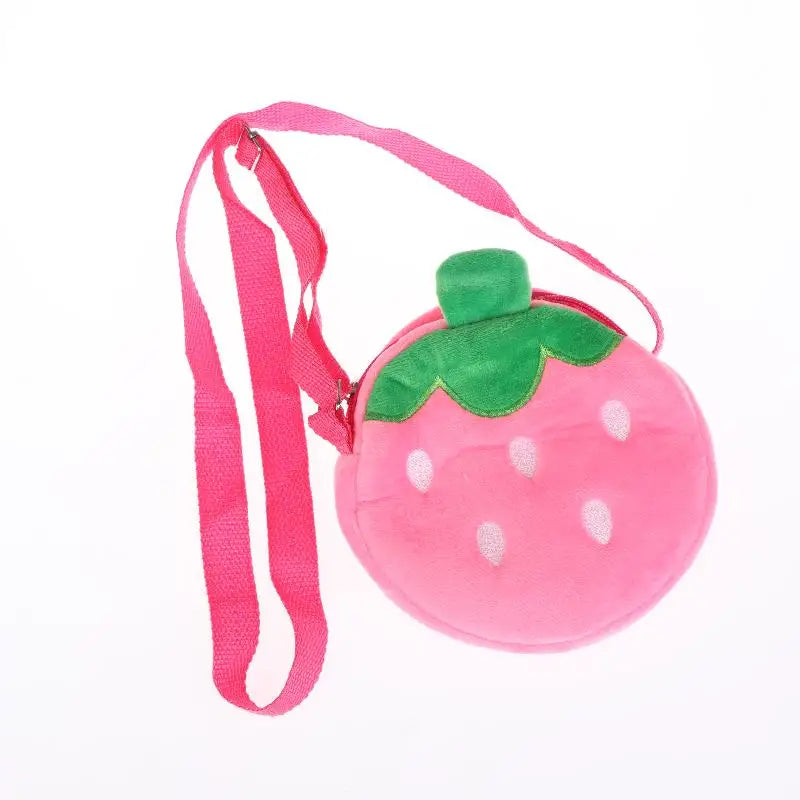 Adorable bolso bandolera de felpa de fresa de dibujos animados para niños y adultos