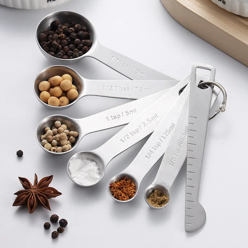 Cuchara medidora de acero inoxidable, juego de 4/6/7/8 Uds. Con regla de medición de escala, cuchara, juego de herramientas de medición para hornear café y cocina