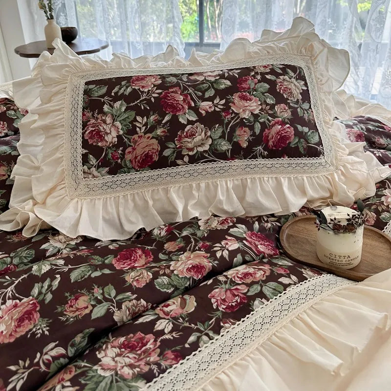 Juego de fundas de edredón con volantes, de 3 piezas ropa de cama, Floral, 100% algodón, blanco, 2 fundas de almohada, US/UK, Super King size