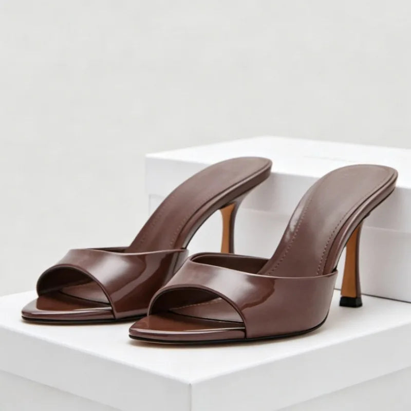 Sandalias sexis de tacón alto de marca para mujer, zapatillas con punta abierta, zapatos de fiesta para banquete de diseñador maduro conciso para mujer
