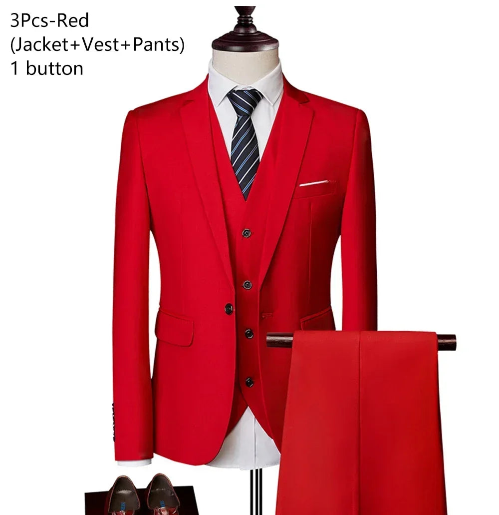 Trajes para hombre, conjunto de 3 piezas, moda elegante para boda, chaquetas completas clásicas, chaleco, pantalones, Blazers, traje Formal 2025