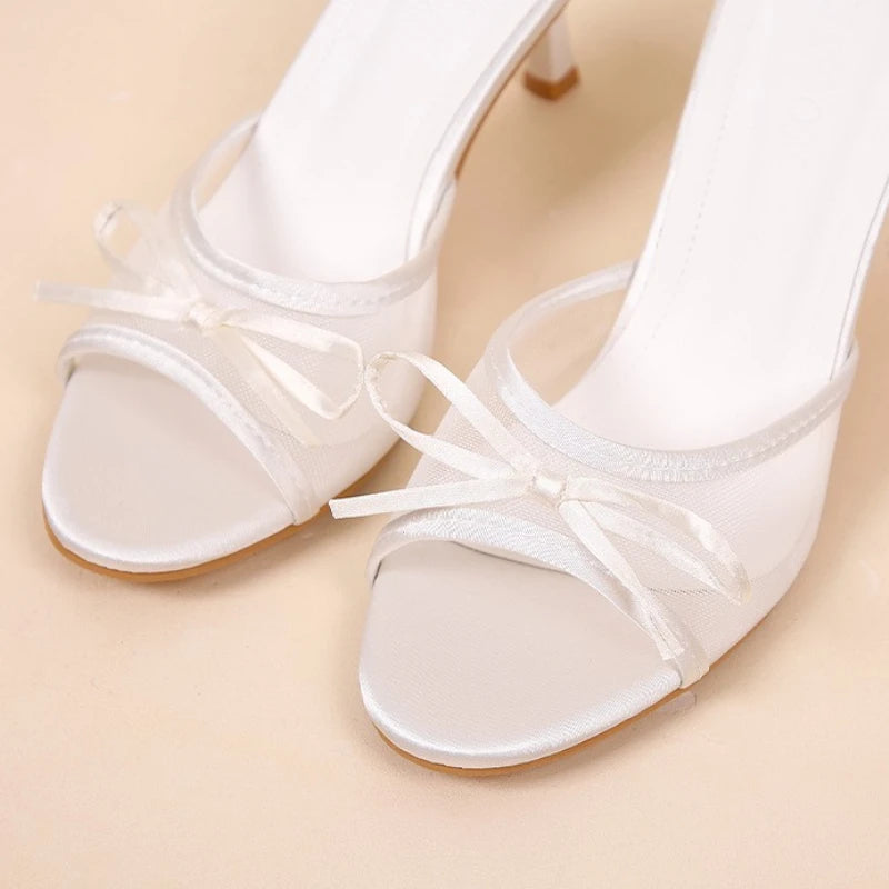 Sandalias de verano para mujer, tacones altos elegantes a la moda, zapatillas con punta abierta y nudo de mariposa de alta calidad, zapatos de tacón de diseñador de marca para mujer