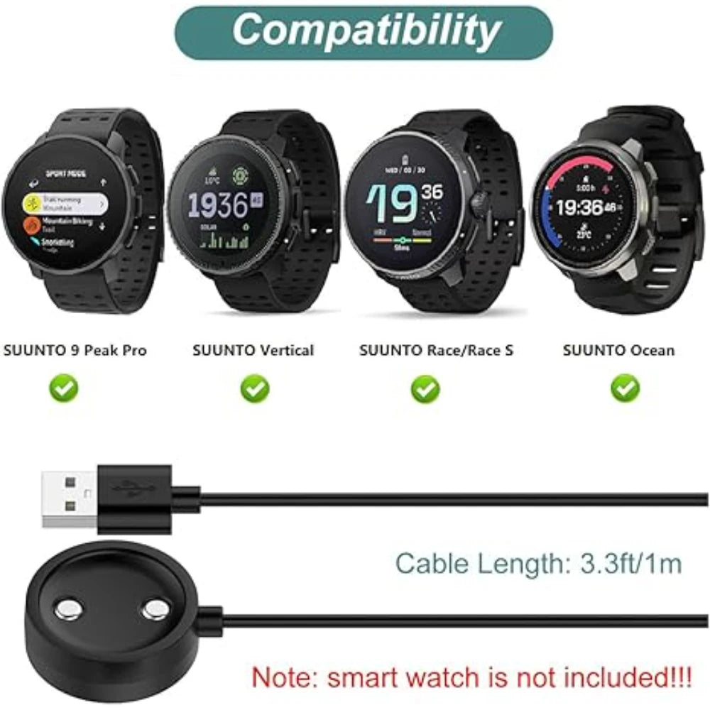 Para SUUNTO 9 Peak Pro/vertical/Race/Race S/Ocean cargador USB reloj inteligente Cable de carga cargador de repuesto