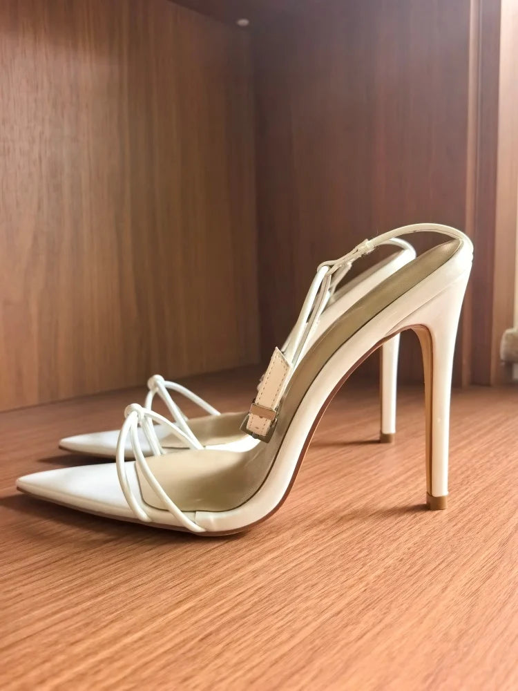 MKKHOU Zapatos de tacón de moda, nuevos zapatos personalizados hechos a mano de alta calidad, sandalias sexys de tacón alto con hebilla en el tobillo y punta fina, zapatos de mujer