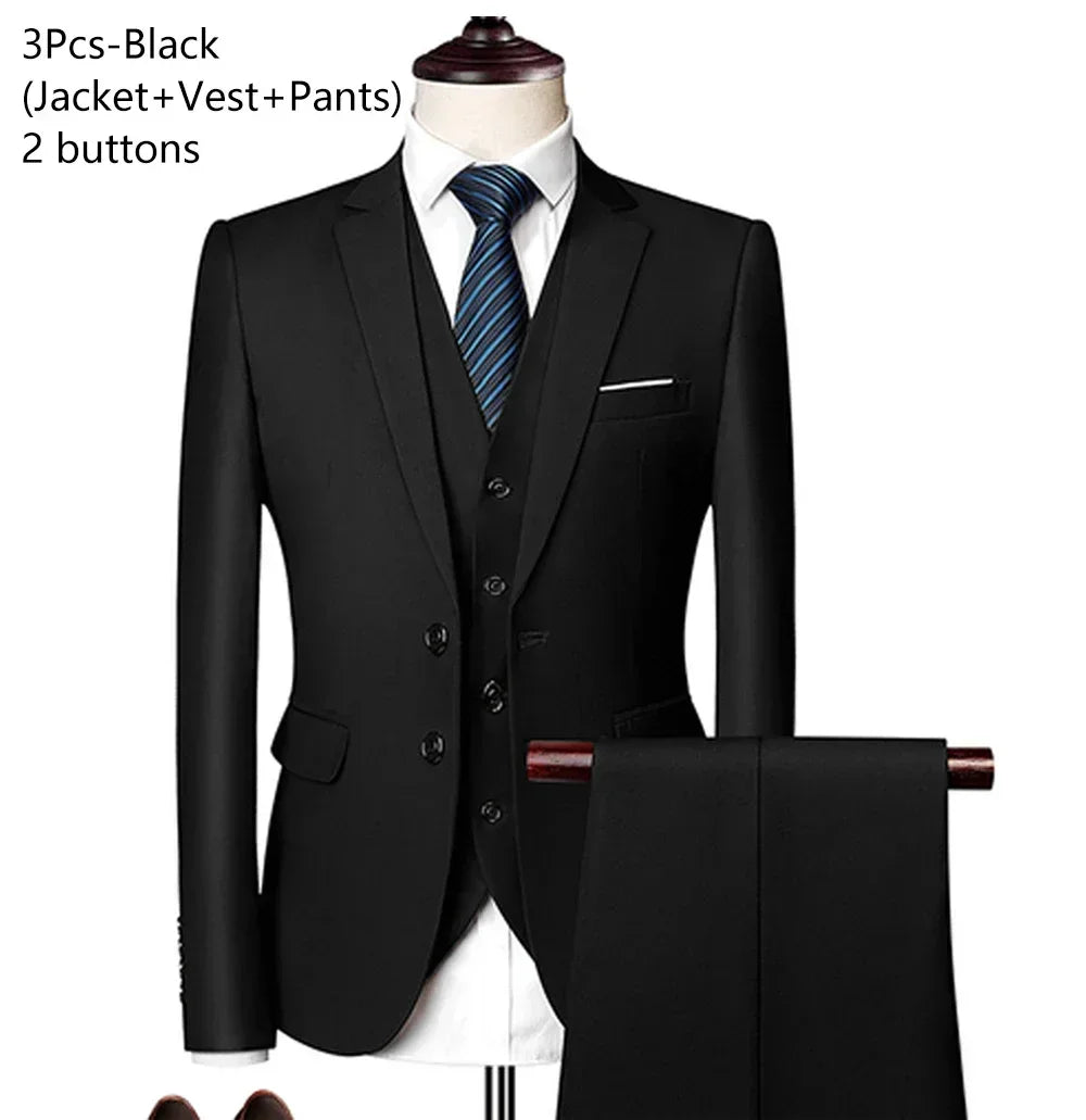 Trajes para hombre, conjunto de 3 piezas, moda elegante para boda, chaquetas completas clásicas, chaleco, pantalones, Blazers, traje Formal 2025