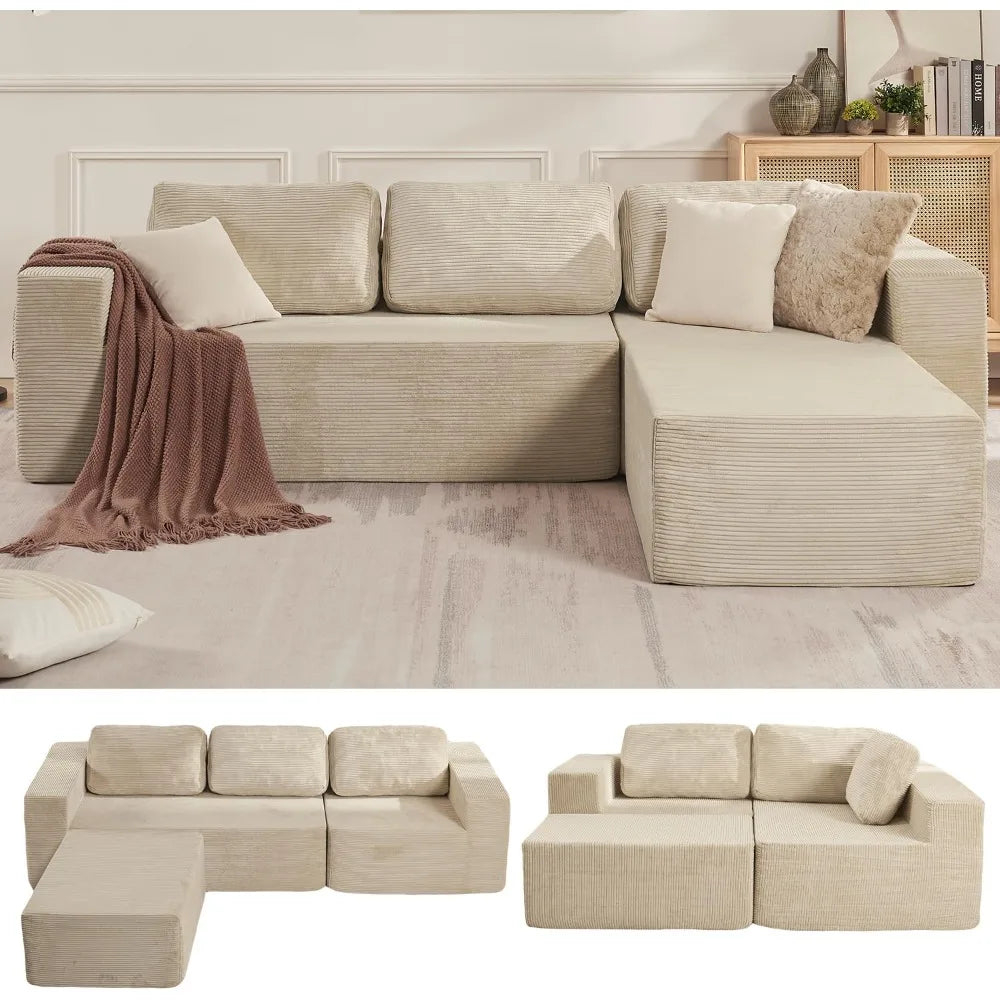 Sofá seccional reversible Cloud de 106" - Asiento profundo, modular en forma de L, tapizado en espuma, sin montaje, salón/dormitorio