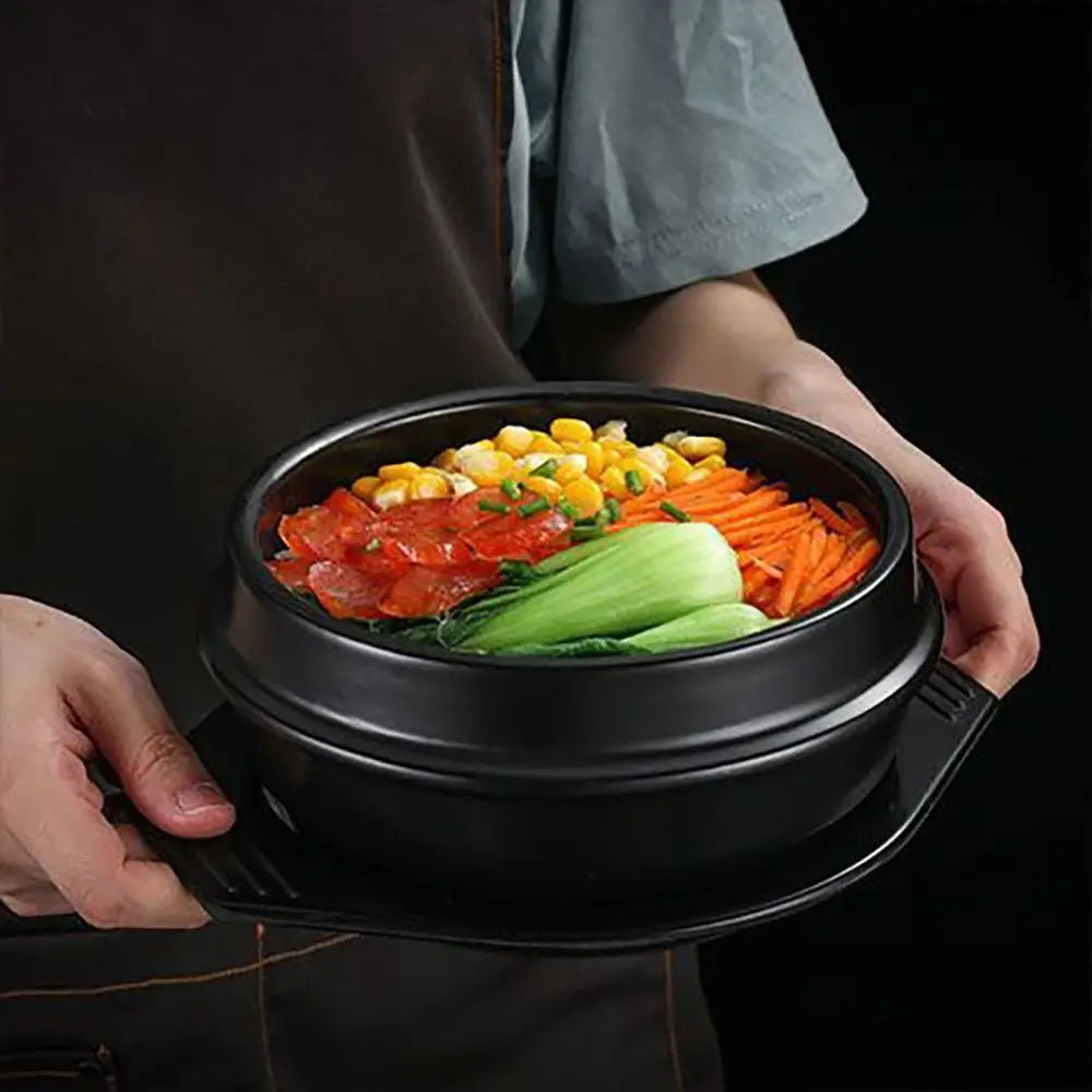 Cazuela de 16cm de tamaño, olla de arcilla resistente al calor con bandeja, olla de piedra coreana, olla de sopa de cerámica antiadherente antiescaldaduras para el hogar