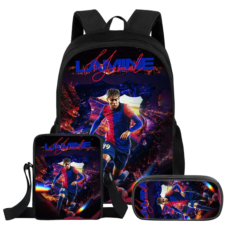 Conjunto de 3 uds de mochila L-Lamin Yamal para niños, estudiantes, estrella del fútbol, mochila, el mejor regalo, bolso de hombro, bolsas para lápices, mochila escolar