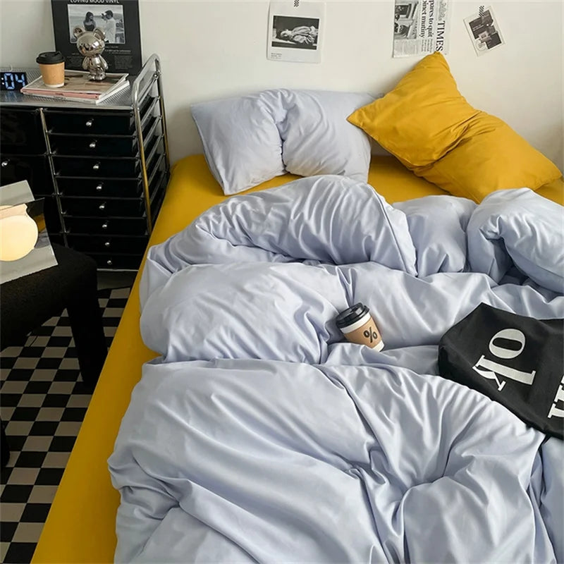 Juego de Ropa de Cama 100% Algodón, Juego de Sábanas de Algodón Lavado de Cuatro Piezas, Juego de Edredón, Funda de Edredón Doble para Parejas