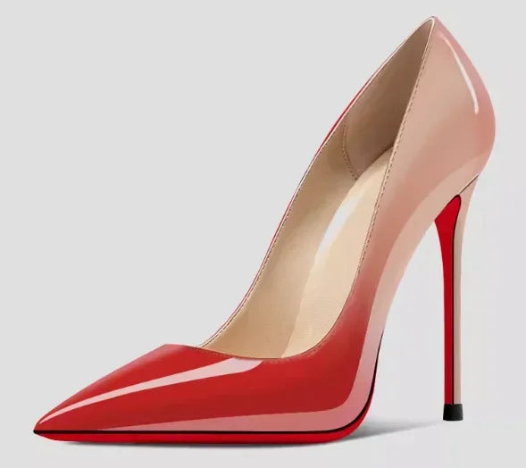 Nuevos tacones altos negros puntiagudos de 12 cm para mujer, tacones delgados con temperamento sexy, boca poco profunda, zapatos individuales con suela roja 34-46