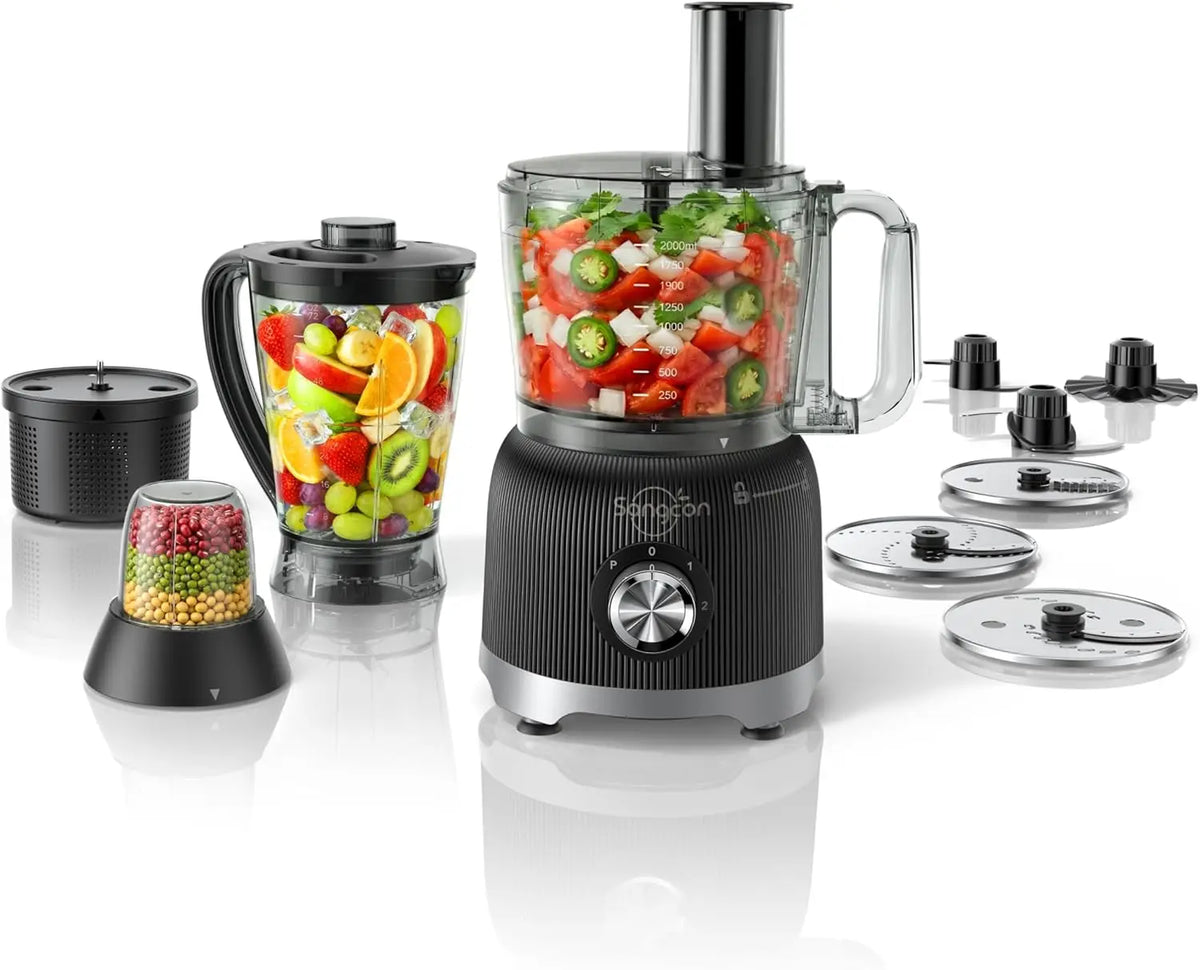 Licuadora y procesador de alimentos combinados para cocina, picadora de verduras de 600W con 2 recipientes de 8 tazas, picadora de alimentos 11 en 1