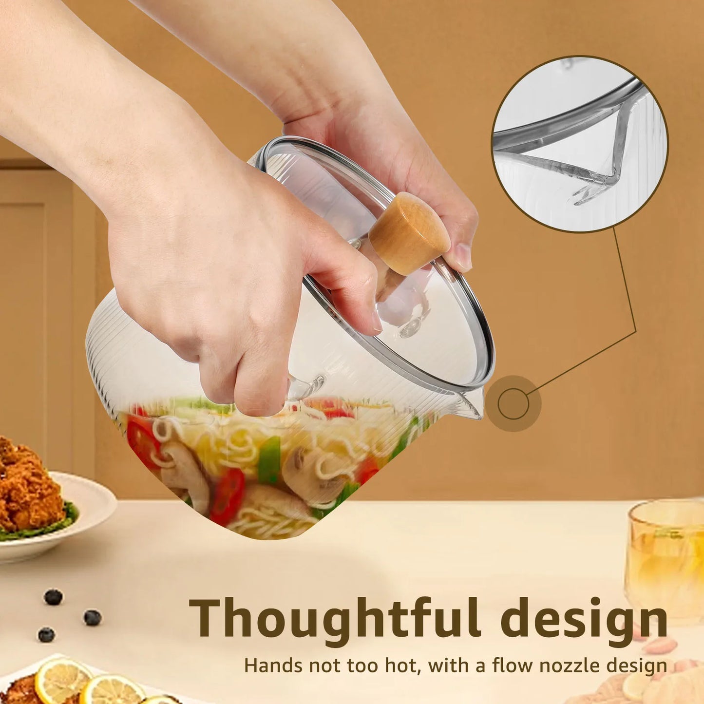 Olla de cocina de vidrio de 1600ML/2300ML, olla de fuego de vidrio de borosilicato transparente con tapa, ollas de estofado multifuncionales para cocinar en la cocina