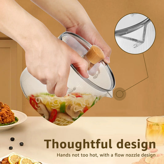 Olla de cocina de vidrio de 1600ML/2300ML, olla de fuego de vidrio de borosilicato transparente con tapa, ollas de estofado multifuncionales para cocinar en la cocina
