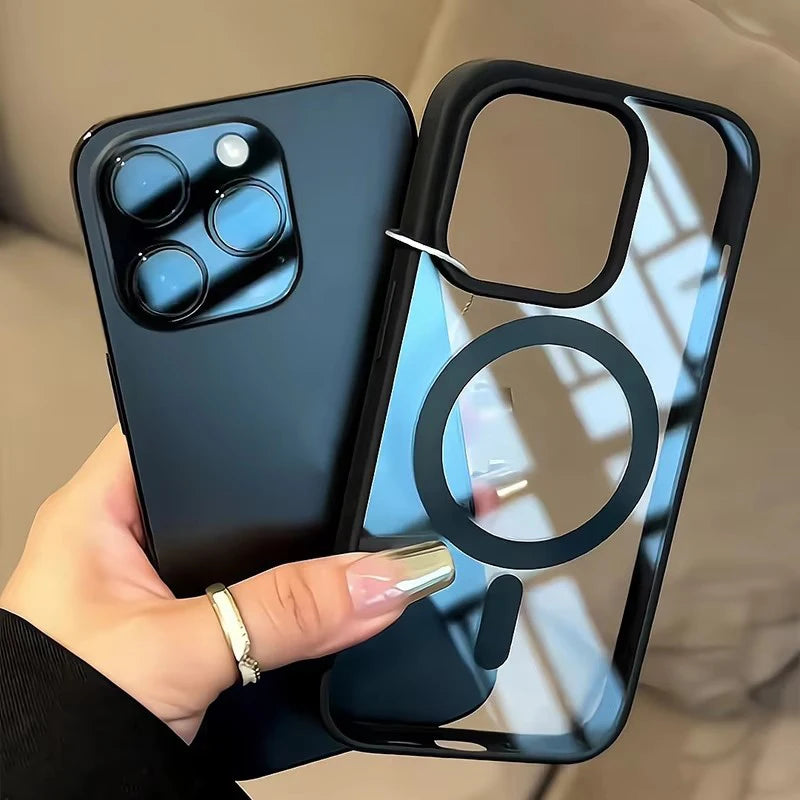 Funda de teléfono con carga magnética de titanio Natural mate para iPhone 16 15 14 13 12 11 Pro Max Plus Mini magsafe cubierta dura a prueba de golpes