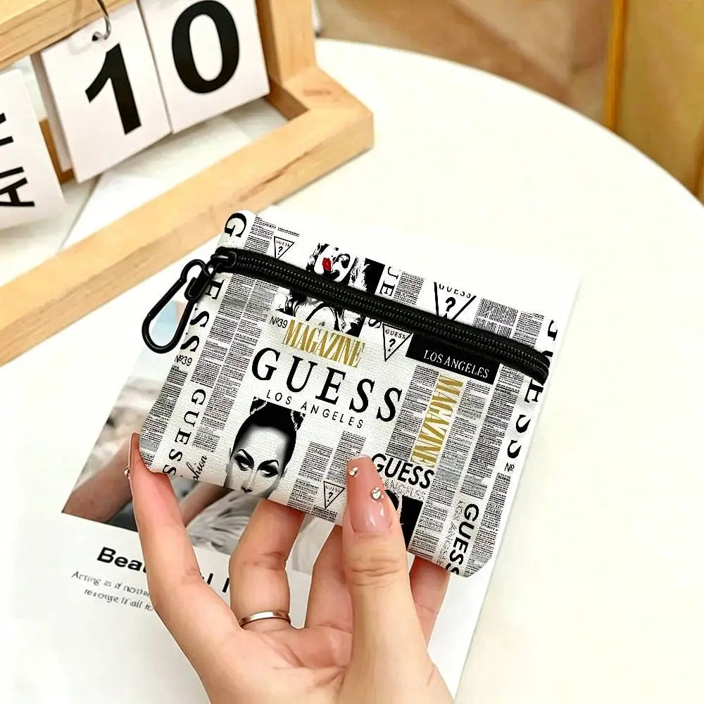 Monedero con cremallera de tela Oxford blanca con logotipo de G-Guess-s, bolsa ligera para colgar llaves, tarjetero para uso diario