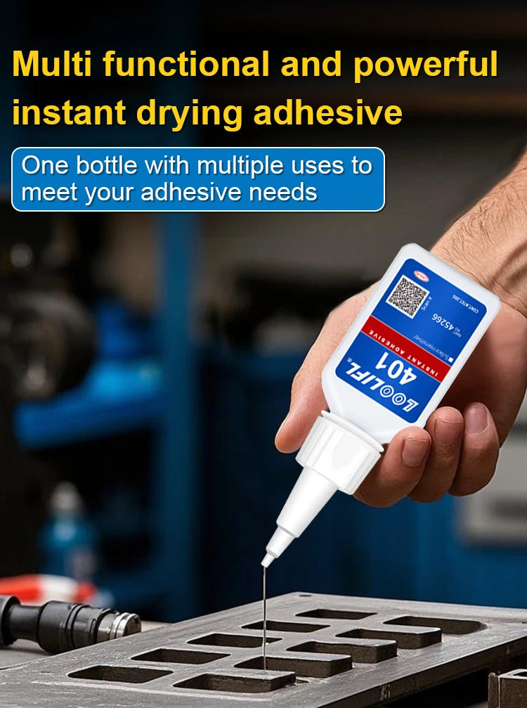 El nuevo y actualizado 401 Superhydroacrilato pegamento, 5 segundos de secado instantáneo, impermeable, buena estabilidad, herramienta de unión completa. Adecuado para madera, plástico, cerámica, metal, caucho, etc.
