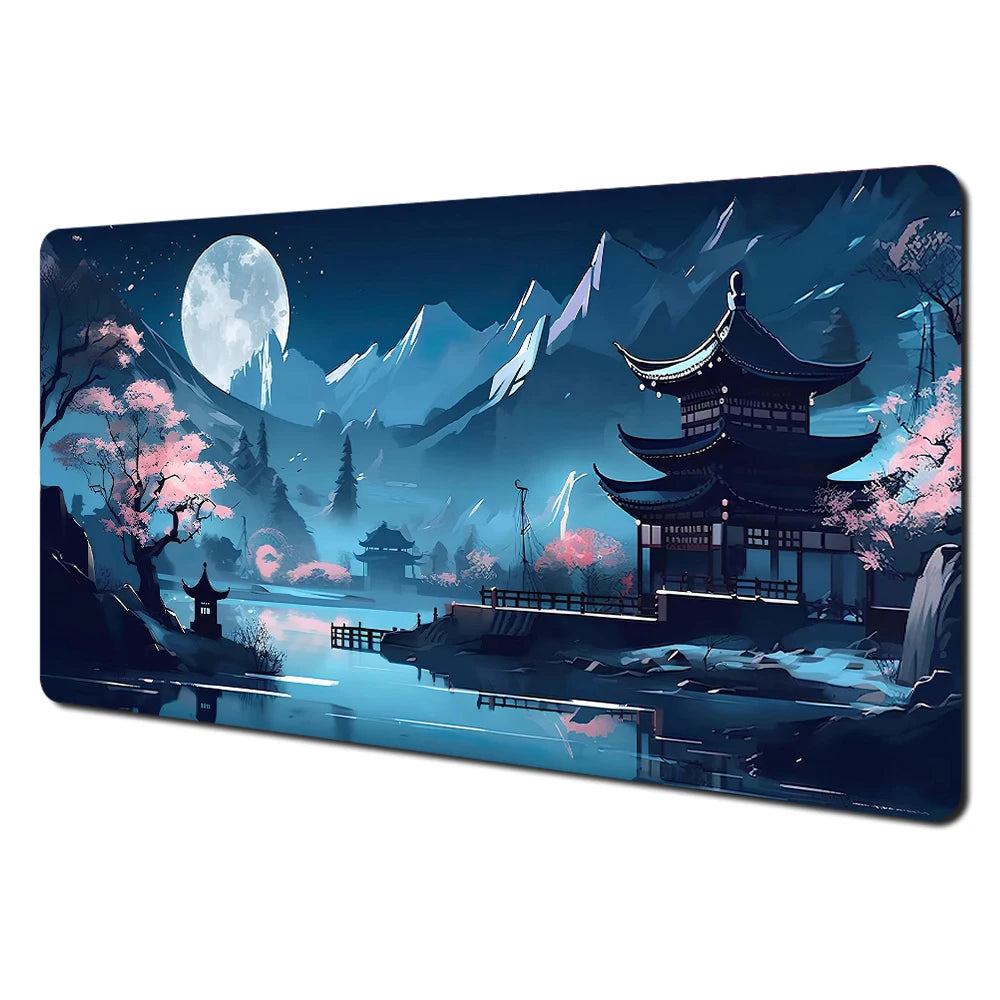 Alfombrilla de ratón grande con paisajes artísticos en rojo y negro, alfombrilla de escritorio duradera antideslizante, accesorios de oficina, alfombrilla para teclado y ratón, Tapis De Bureau