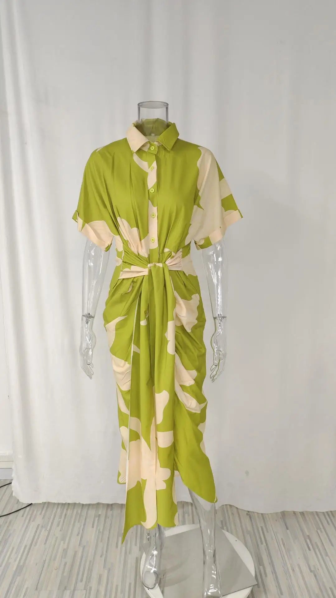 Vestidos Elegantes para Mujer 2026: Vestido de Mujer con Estampado Irregular, Cuello Solapa, Ajuste Delgado y Contraste, Ideal para el Trabajo y con un Toque de Temperamento.