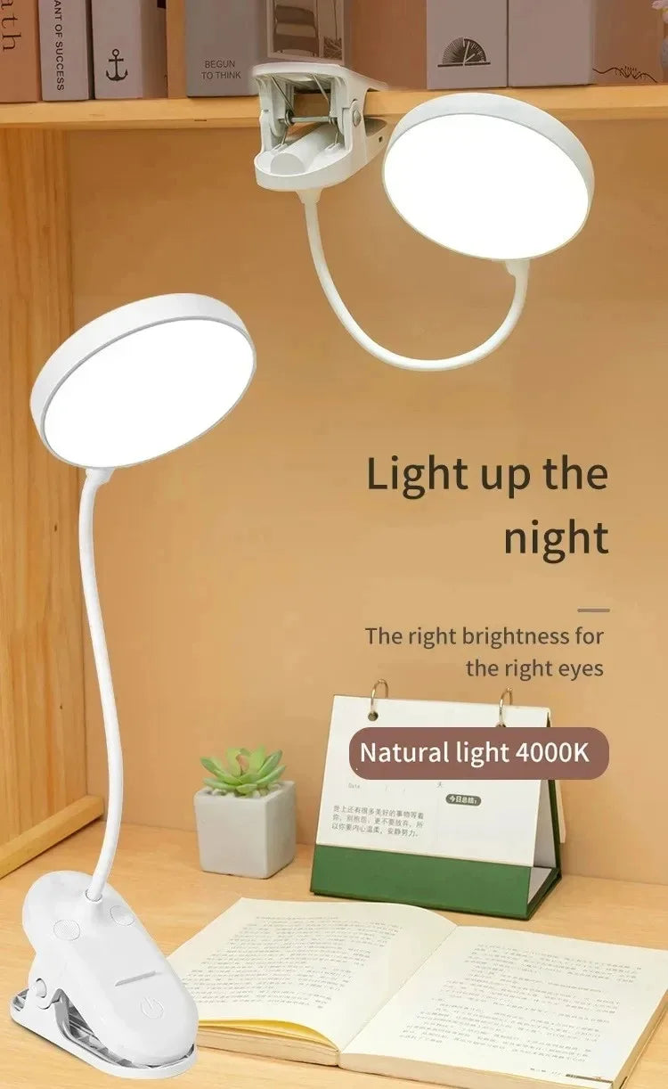 Lámpara de mesa Led, luz nocturna recargable por USB con abrazadera plegable, soporte de estudio, lámpara de lectura táctil, 3 modos de atenuación, luz de protección ocular