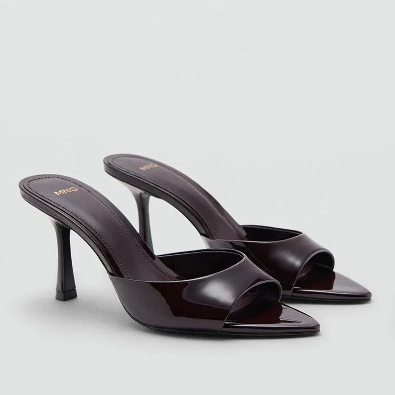 Sandalias de Tacón Alto para Mujer, Primavera-Verano 2026, Nuevas Sandalias Elegantes de Cuero Pintado, Sandalias de Tacón Alto para Uso en Exteriores