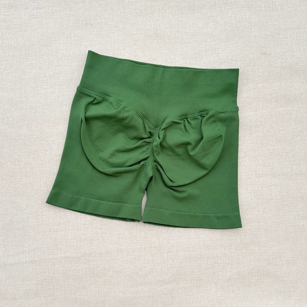 Pantalones cortos deportivos para mujer, pantalones cortos de gimnasio con banda baja acanalada de 4,5 ", mallas sin costuras para entrenamiento y Yoga