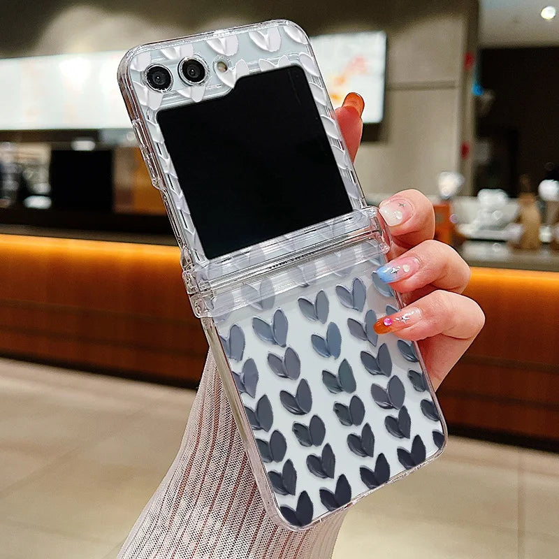 Funda de teléfono transparente con diseño de flor de amor para Samsung Galaxy Z Flip7 FE Flip 7 6 5 4 3 5G Flip5 Flip6, funda dura para PC a prueba de golpes