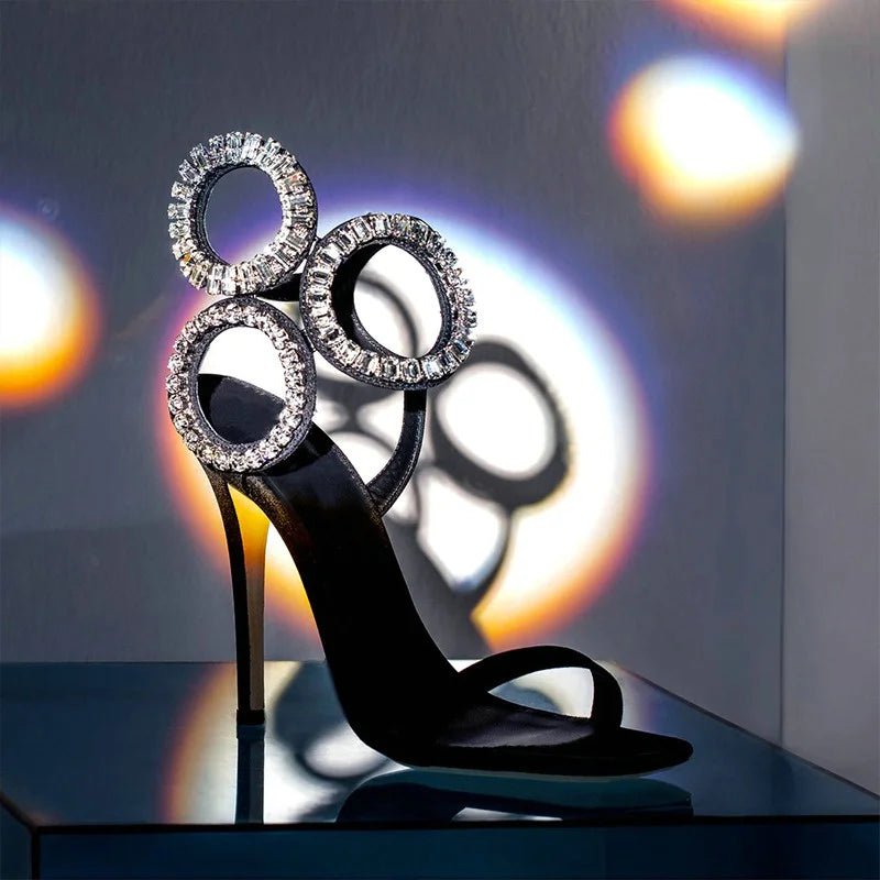Sandalias Romanas de Verano 2026 con Tacón de Aguja y Pedrería, Diseño Exclusivo para Mujer, con Hebilla de Una Línea y Punta Abierta