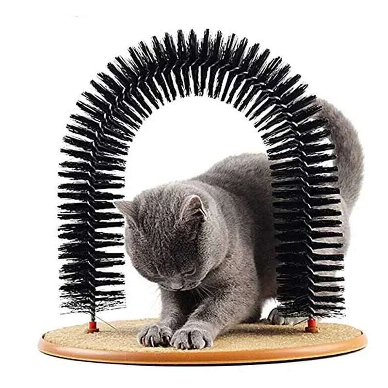 Arco de Juguete para Gatos con Cepillo de Masaje y Rascador, Juguete Interactivo para el Cuidado Felino