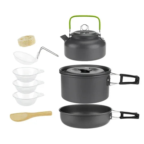 Juego de utensilios de cocina para acampar para 1 a 7 personas, olla y sartén ligeros y portátiles con bolsa de transporte, perfecto para acampar al aire libre
