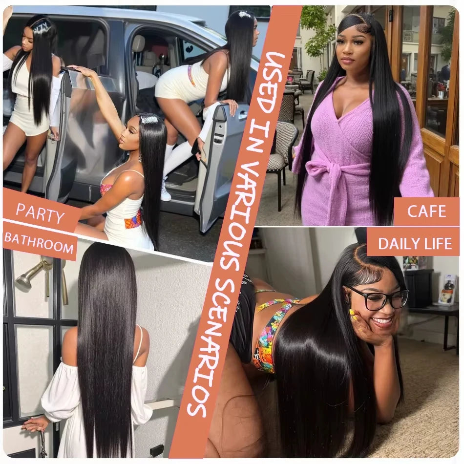 Pelucas de cabello humano Frontal de encaje recto transparente 13x6 Hd brasileño Remy Pre desplumado hueso recto 13x4 peluca con malla Frontal para mujeres