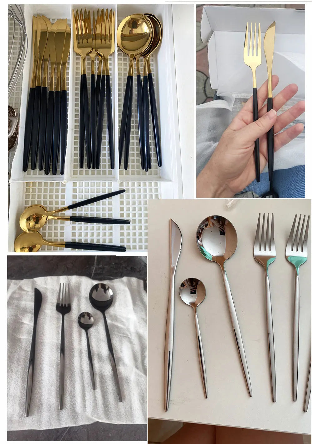 Juego de cubiertos dorados con mango negro, 24 Uds., cuchillo de acero inoxidable, tenedor, cuchara, vajilla, juego de cubiertos, vajilla de cocina para Festival, regalo